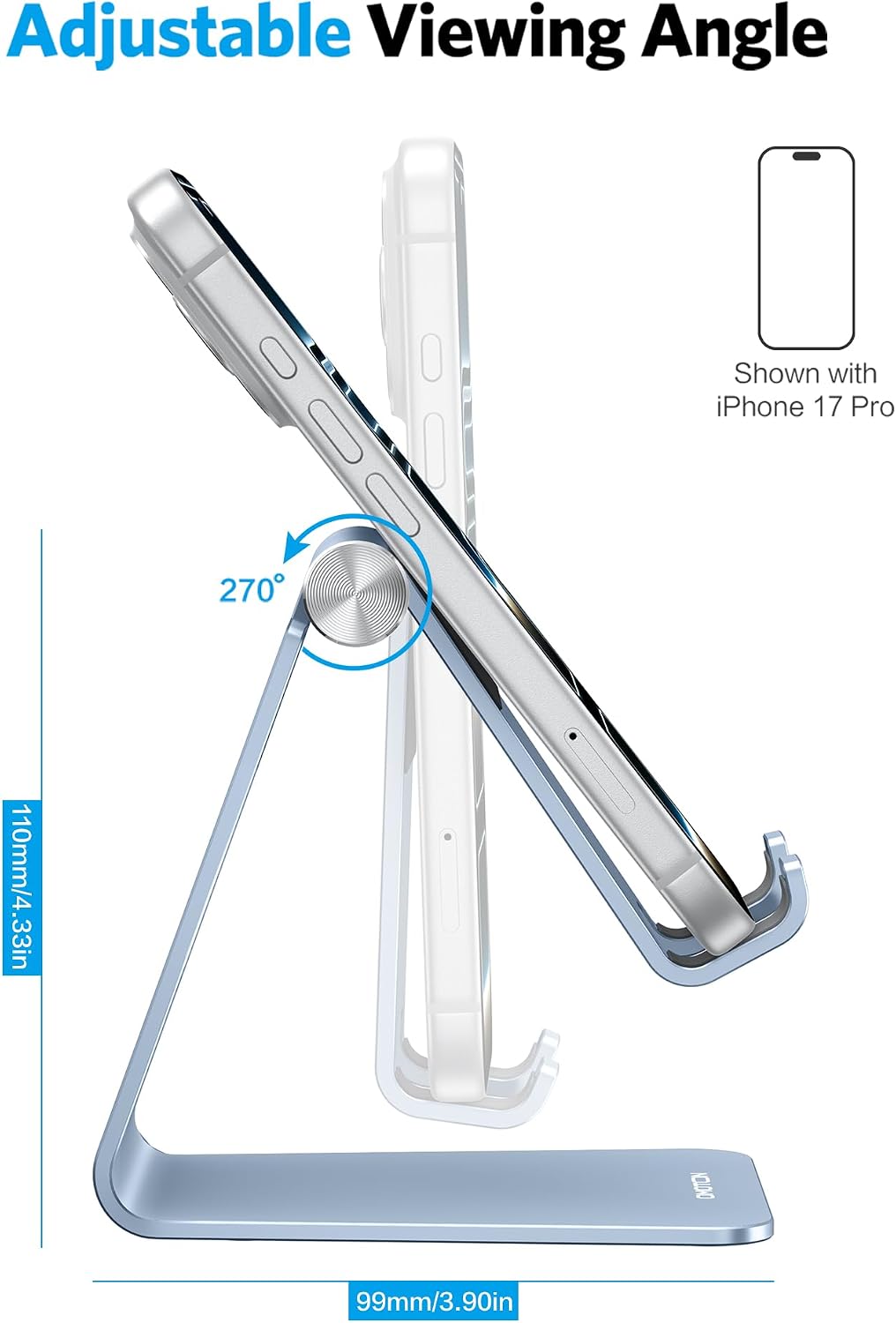 C2 Adjustable Aluminum Cell Phone Stand with Charging Cutout, Silver