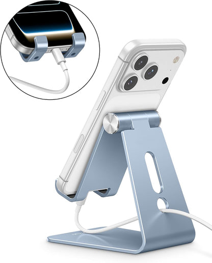 C2 Adjustable Aluminum Cell Phone Stand with Charging Cutout, Silver