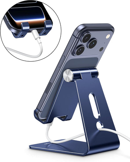 C2 Adjustable Aluminum Cell Phone Stand with Charging Cutout, Silver