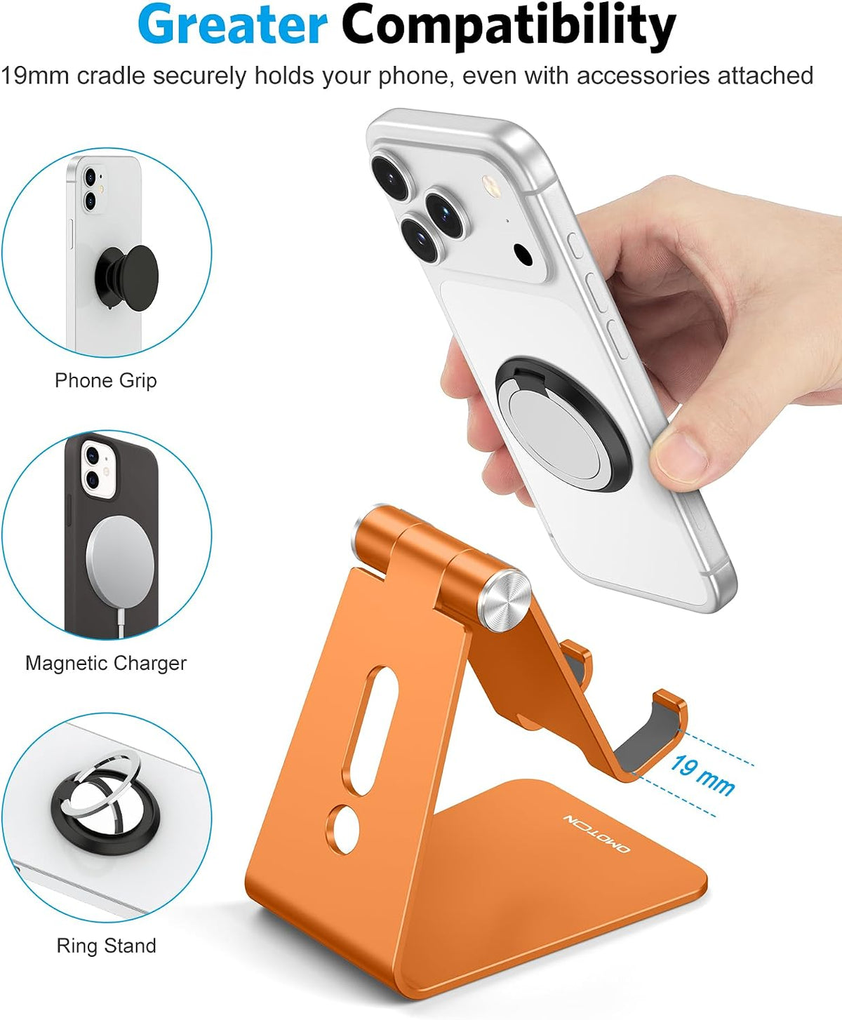 C2 Adjustable Aluminum Cell Phone Stand with Charging Cutout, Silver