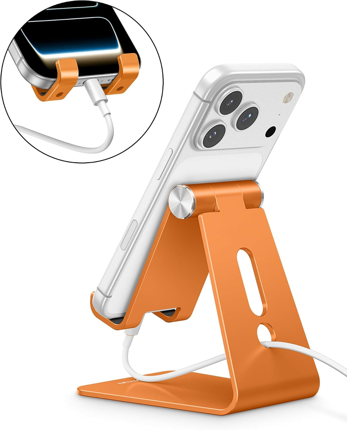 C2 Adjustable Aluminum Cell Phone Stand with Charging Cutout, Silver