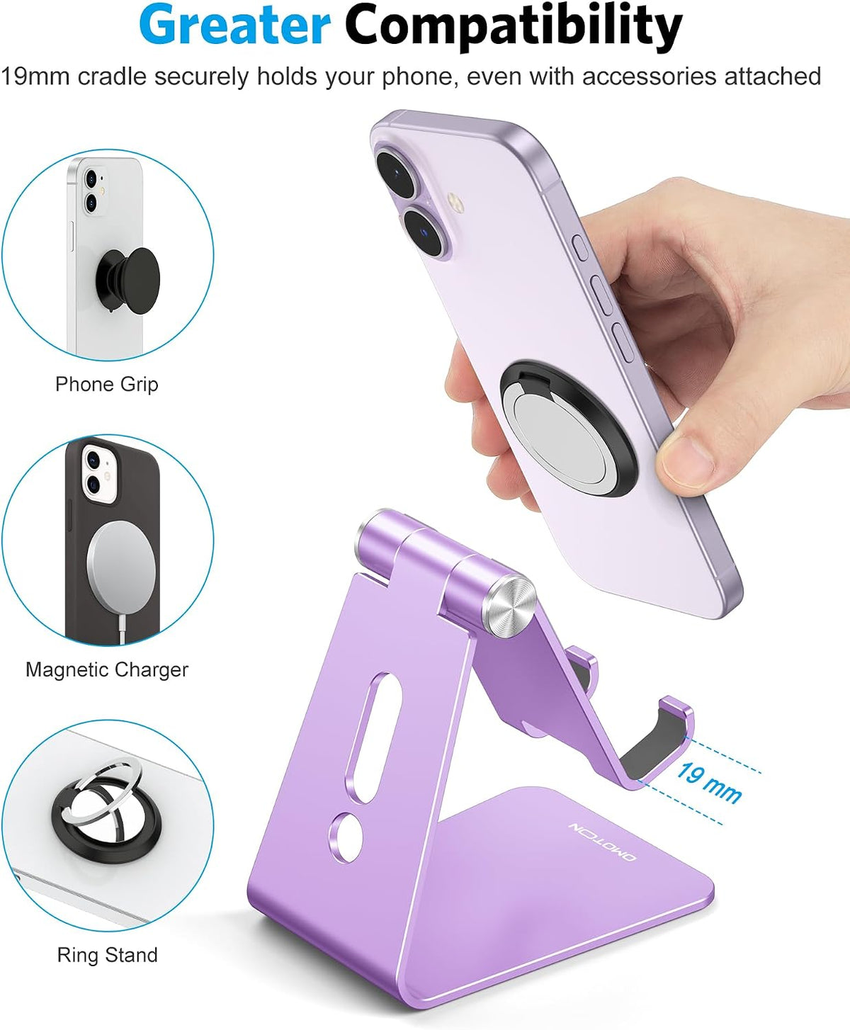 C2 Adjustable Aluminum Cell Phone Stand with Charging Cutout, Silver