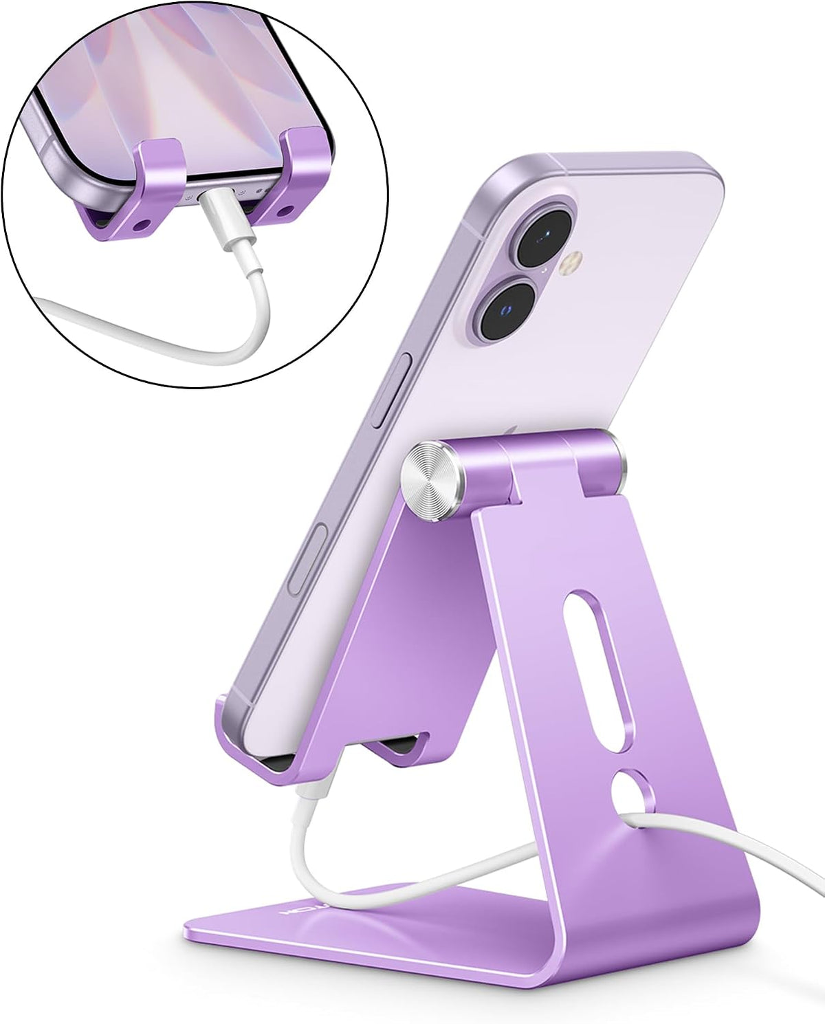 C2 Adjustable Aluminum Cell Phone Stand with Charging Cutout, Silver