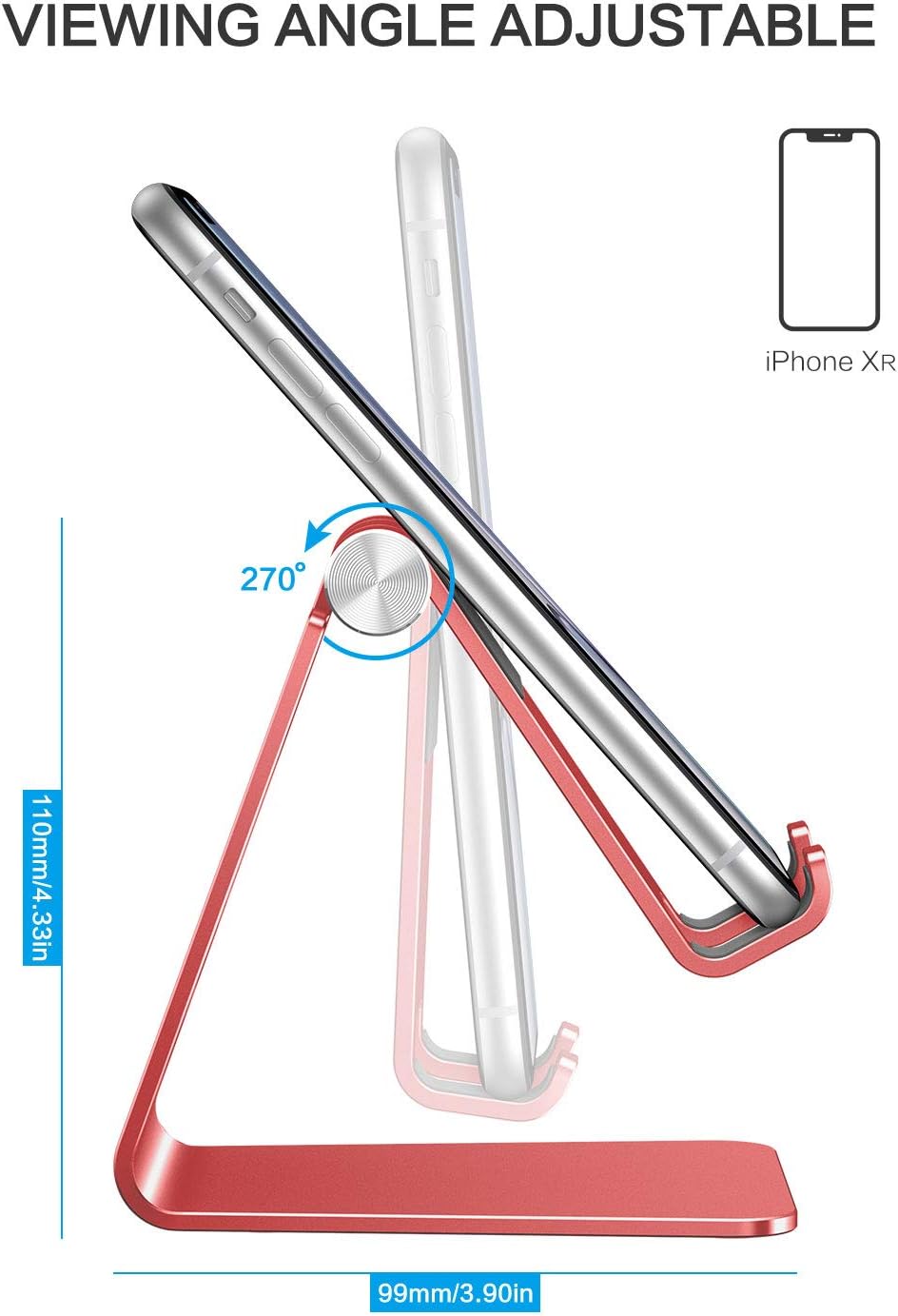 C2 Adjustable Aluminum Cell Phone Stand with Charging Cutout, Silver