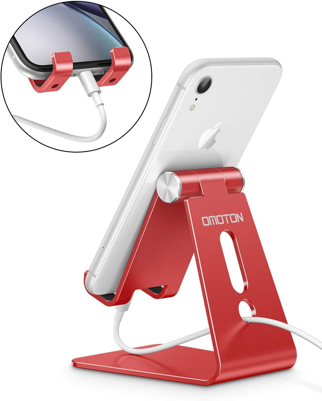 C2 Adjustable Aluminum Cell Phone Stand with Charging Cutout, Silver