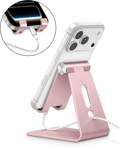 C2 Adjustable Aluminum Cell Phone Stand with Charging Cutout, Silver