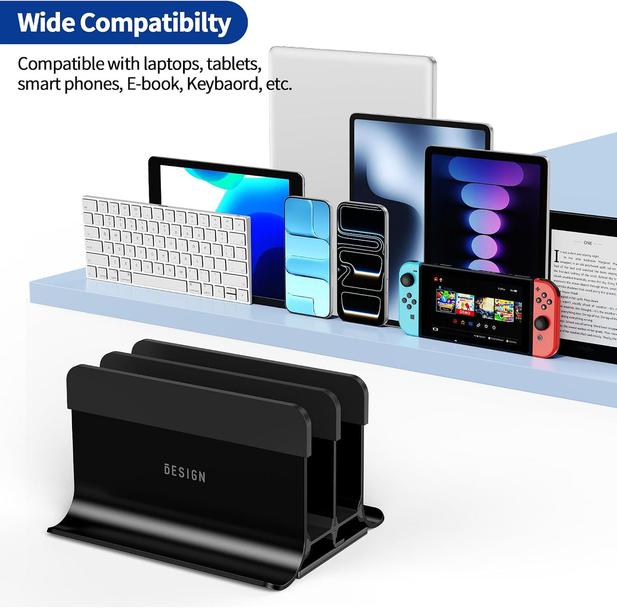 LS13 Vertical Laptop Stand Holder for Desk, 4 in 1 Desktop Stand Holder for Laptops, Tablets, Smart Phones