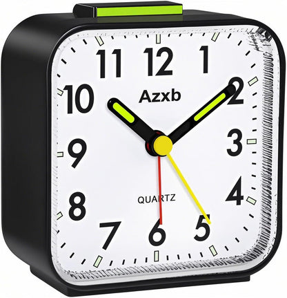 Analog Alarm Clock, Silent No Ticking Battery Operated Travel Alarm Clock with Night Light, Snooze, Loud Alarm, Luminous, Quiet Small Desk Clock for Bedrooms Deep Sleeper Adults Kids, Easy Set