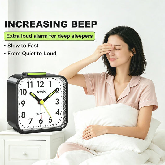 Analog Alarm Clock, Silent No Ticking Battery Operated Travel Alarm Clock with Night Light, Snooze, Loud Alarm, Luminous, Quiet Small Desk Clock for Bedrooms Deep Sleeper Adults Kids, Easy Set