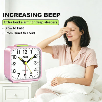 Analog Alarm Clock, Silent No Ticking Battery Operated Travel Alarm Clock with Night Light, Snooze, Loud Alarm, Luminous, Quiet Small Desk Clock for Bedrooms Deep Sleeper Adults Kids, Easy Set