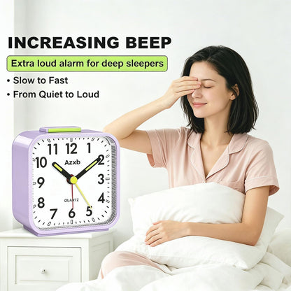 Analog Alarm Clock, Silent No Ticking Battery Operated Travel Alarm Clock with Night Light, Snooze, Loud Alarm, Luminous, Quiet Small Desk Clock for Bedrooms Deep Sleeper Adults Kids, Easy Set