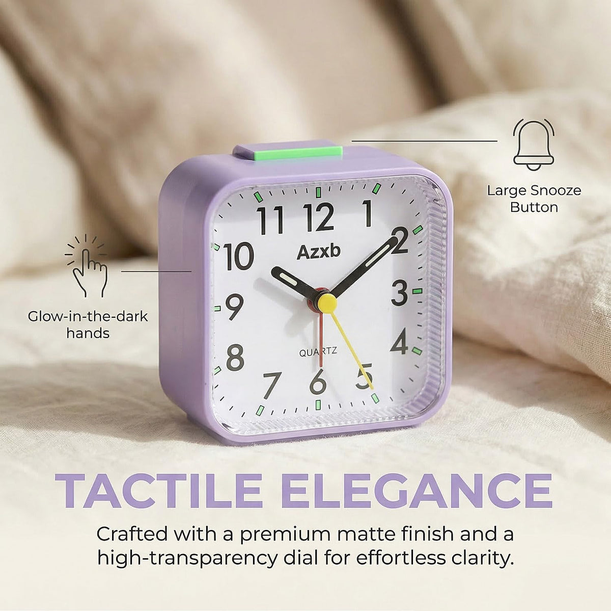 Analog Alarm Clock, Silent No Ticking Battery Operated Travel Alarm Clock with Night Light, Snooze, Loud Alarm, Luminous, Quiet Small Desk Clock for Bedrooms Deep Sleeper Adults Kids, Easy Set