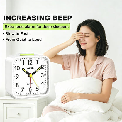 Analog Alarm Clock, Silent No Ticking Battery Operated Travel Alarm Clock with Night Light, Snooze, Loud Alarm, Luminous, Quiet Small Desk Clock for Bedrooms Deep Sleeper Adults Kids, Easy Set