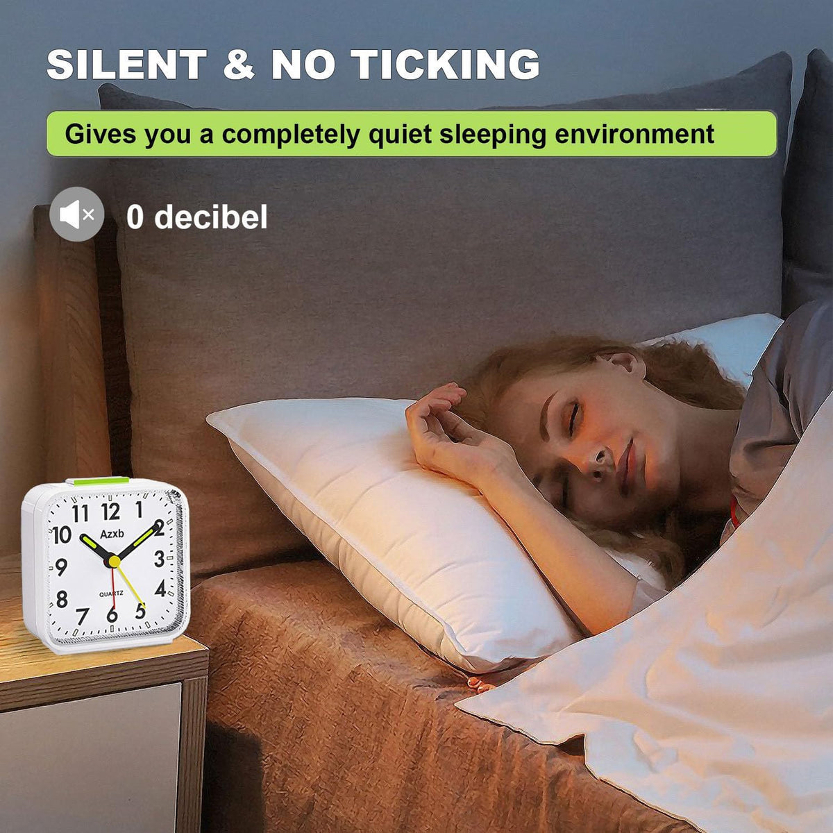 Analog Alarm Clock, Silent No Ticking Battery Operated Travel Alarm Clock with Night Light, Snooze, Loud Alarm, Luminous, Quiet Small Desk Clock for Bedrooms Deep Sleeper Adults Kids, Easy Set
