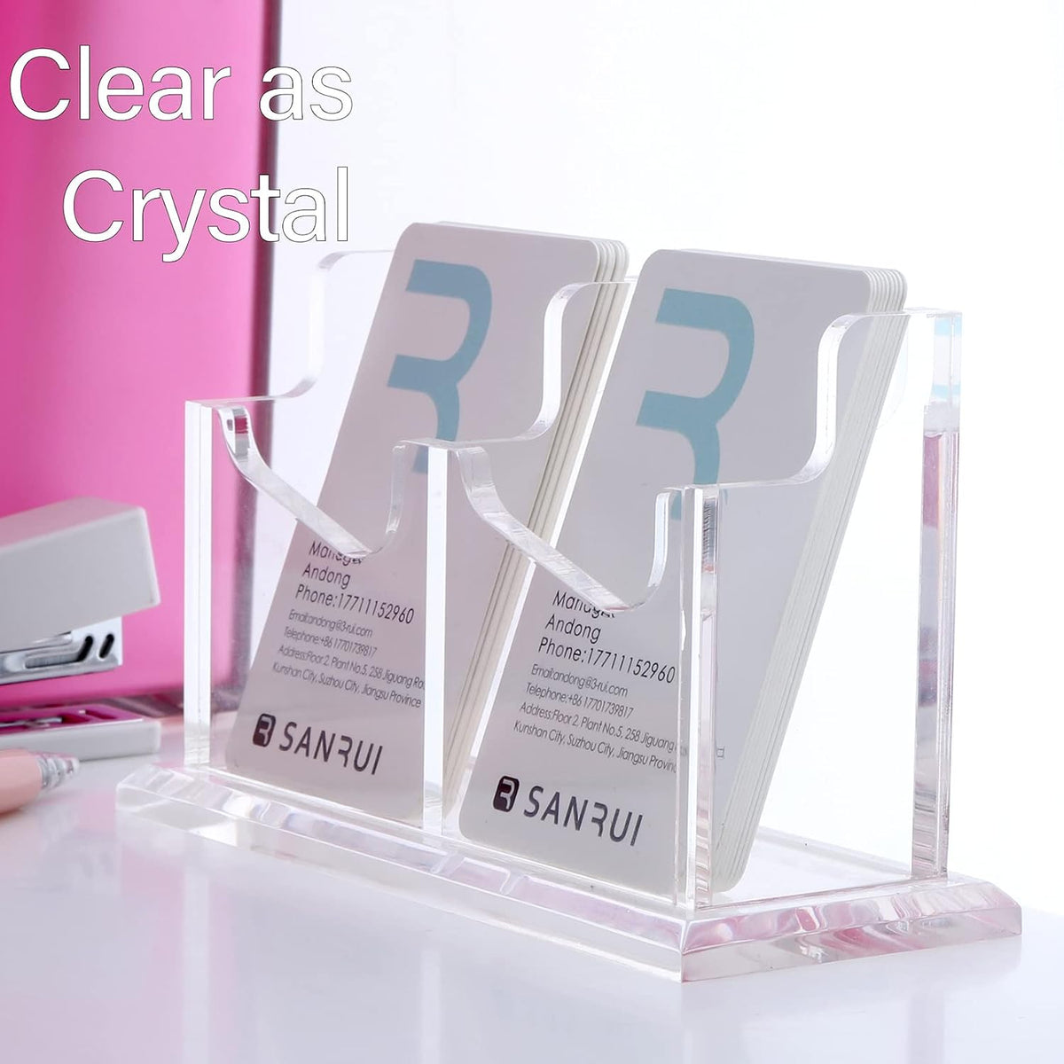 Acrylic Business Card Holder for Desk, Clear Vertical Card Organizer