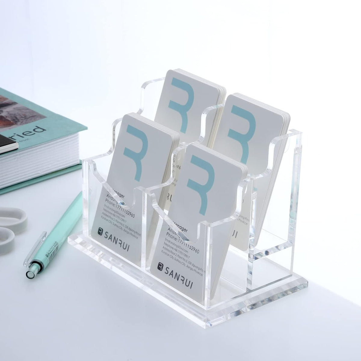 Acrylic Business Card Holder for Desk, Clear Vertical Card Organizer