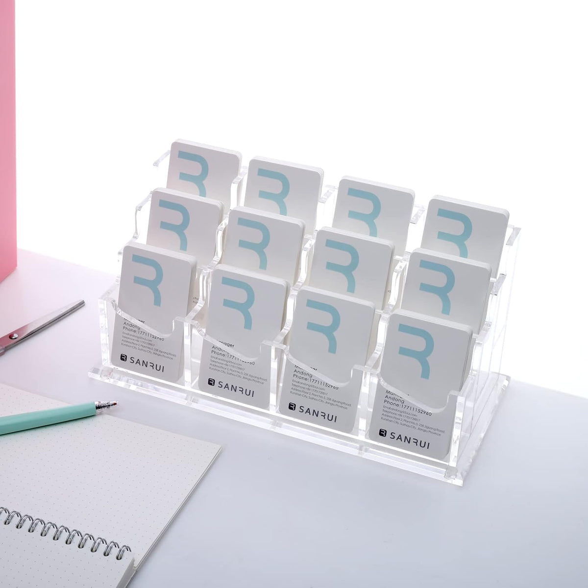 Acrylic Business Card Holder for Desk, Clear Vertical Card Organizer