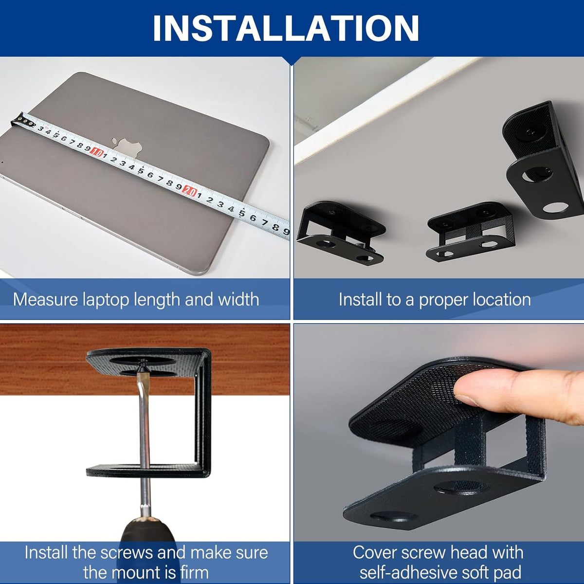 Under Desk Laptop Mount, Metal Under Desk Storage Holder, Black