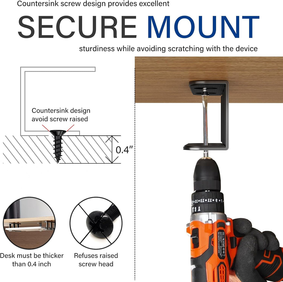 Under Desk Laptop Mount, Metal Under Desk Storage Holder, Black