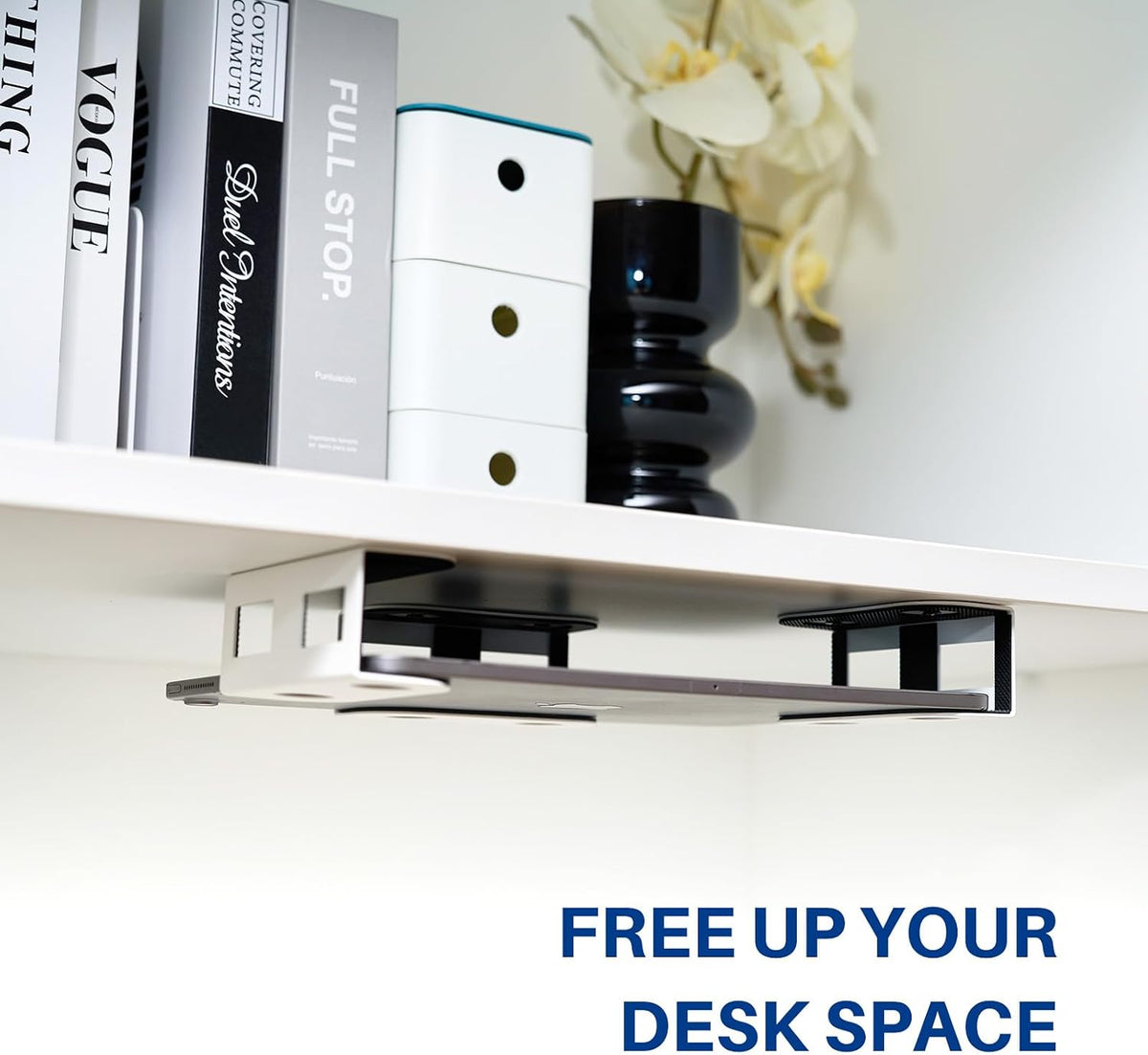 Under Desk Laptop Mount, Metal Under Desk Storage Holder, Black