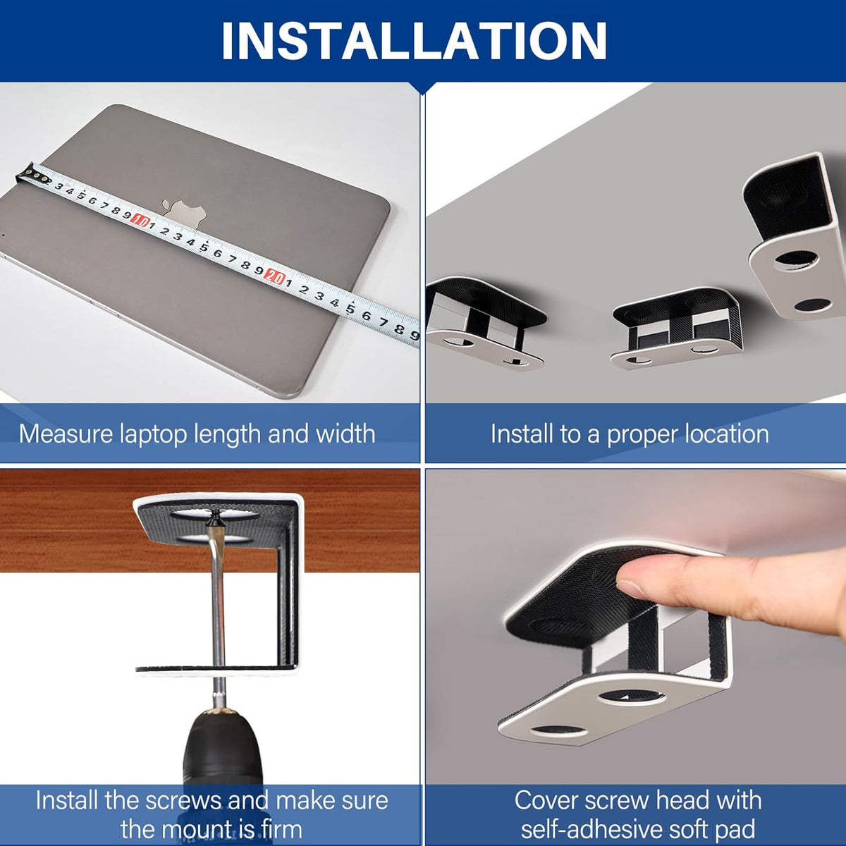 Under Desk Laptop Mount, Metal Under Desk Storage Holder, Black