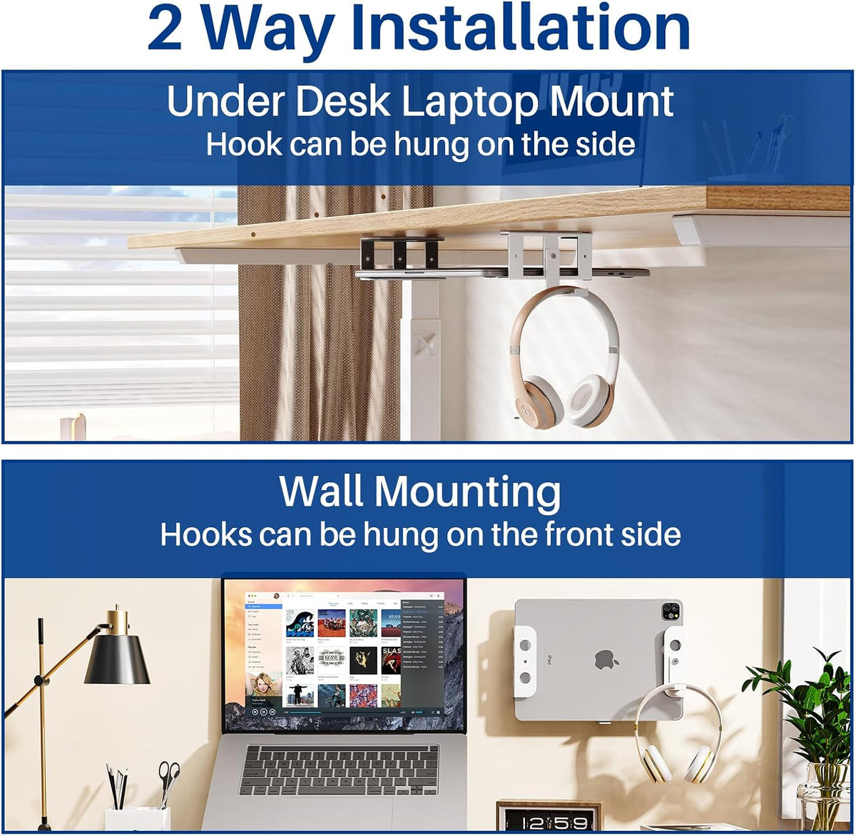 Under Desk Laptop Mount, Metal Under Desk Storage Holder, Black