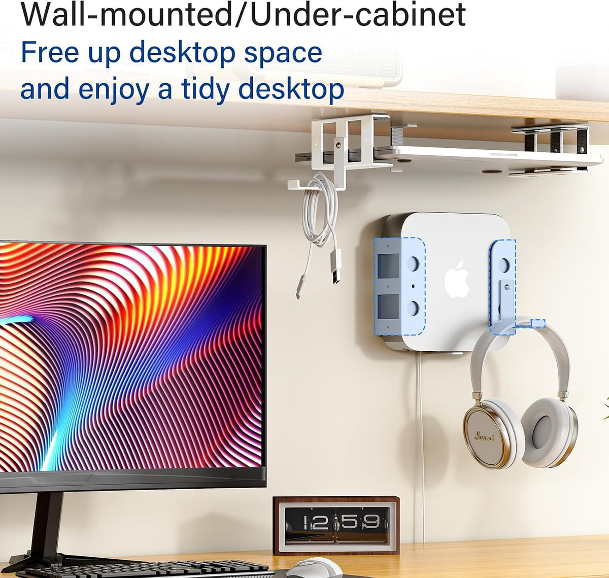 Under Desk Laptop Mount, Metal Under Desk Storage Holder, Black