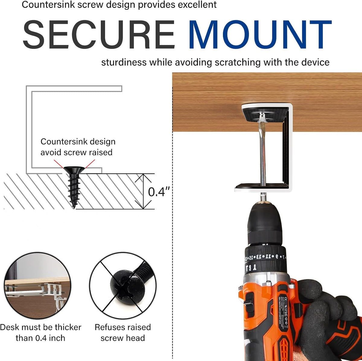Under Desk Laptop Mount, Metal Under Desk Storage Holder, Black