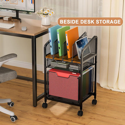 Rolling File Cabinet with Adjustable Dividers, Mobile Filing Cabinet with Storage Drawer on Lockable Wheels, Hanging File Organizer Beside Under Desk for Office, Home, White（Patent Pending）