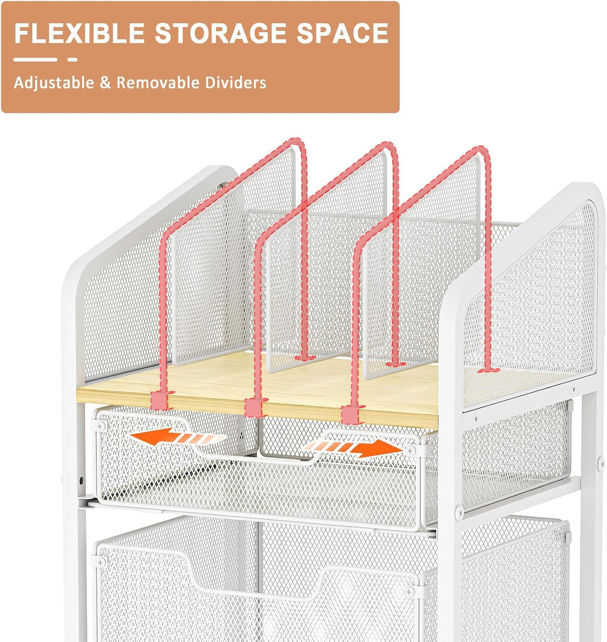 Rolling File Cabinet with Adjustable Dividers, Mobile Filing Cabinet with Storage Drawer on Lockable Wheels, Hanging File Organizer Beside Under Desk for Office, Home, White（Patent Pending）