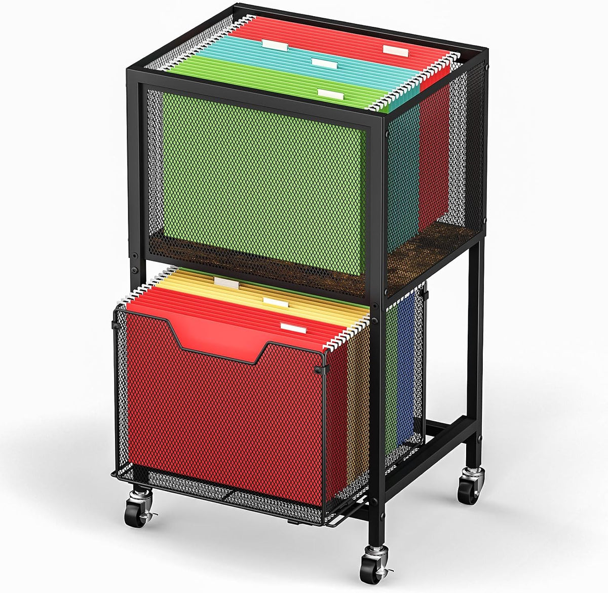 Rolling File Cabinet with Adjustable Dividers, Mobile Filing Cabinet with Storage Drawer on Lockable Wheels, Hanging File Organizer Beside Under Desk for Office, Home, White（Patent Pending）