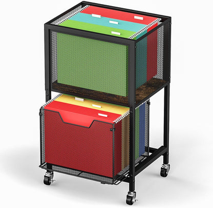 Rolling File Cabinet with Adjustable Dividers, Mobile Filing Cabinet with Storage Drawer on Lockable Wheels, Hanging File Organizer Beside Under Desk for Office, Home, White（Patent Pending）