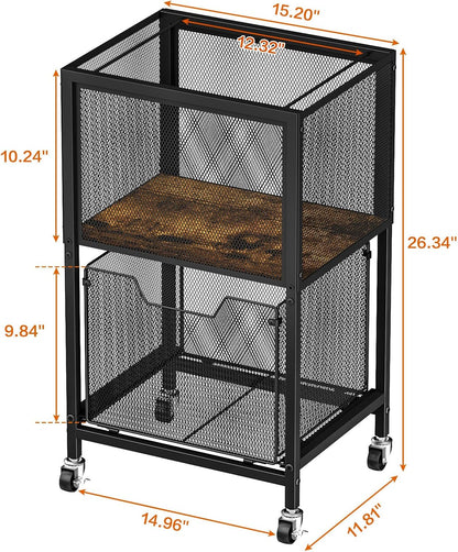 Rolling File Cabinet with Adjustable Dividers, Mobile Filing Cabinet with Storage Drawer on Lockable Wheels, Hanging File Organizer Beside Under Desk for Office, Home, White（Patent Pending）