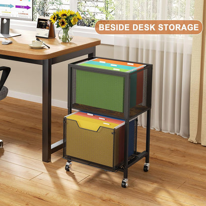 Rolling File Cabinet with Adjustable Dividers, Mobile Filing Cabinet with Storage Drawer on Lockable Wheels, Hanging File Organizer Beside Under Desk for Office, Home, White（Patent Pending）