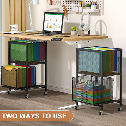 Rolling File Cabinet with Adjustable Dividers, Mobile Filing Cabinet with Storage Drawer on Lockable Wheels, Hanging File Organizer Beside Under Desk for Office, Home, White（Patent Pending）