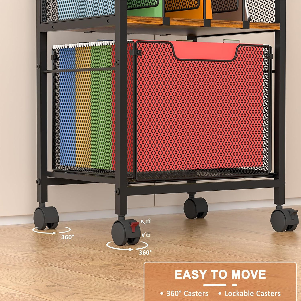 Rolling File Cabinet with Adjustable Dividers, Mobile Filing Cabinet with Storage Drawer on Lockable Wheels, Hanging File Organizer Beside Under Desk for Office, Home, White（Patent Pending）