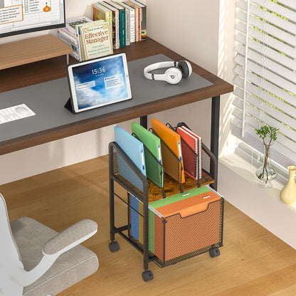 Rolling File Cabinet with Adjustable Dividers, Mobile Filing Cabinet with Storage Drawer on Lockable Wheels, Hanging File Organizer Beside Under Desk for Office, Home, White（Patent Pending）