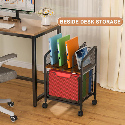 Rolling File Cabinet with Adjustable Dividers, Mobile Filing Cabinet with Storage Drawer on Lockable Wheels, Hanging File Organizer Beside Under Desk for Office, Home, White（Patent Pending）