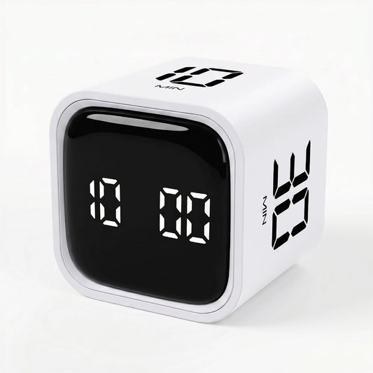 Pomodoro Timer Cube, Productivity Visual Timer Flip, 5/10/30/60 Min Preset Custom Countdown, ADHD Tool Rotating Countdown Stopwatch, Vibrate/High/Low Volume, for Study, Work, Game, Kitchen-White