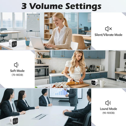 Pomodoro Timer Cube, Productivity Visual Timer Flip, 5/10/30/60 Min Preset Custom Countdown, ADHD Tool Rotating Countdown Stopwatch, Vibrate/High/Low Volume, for Study, Work, Game, Kitchen-White