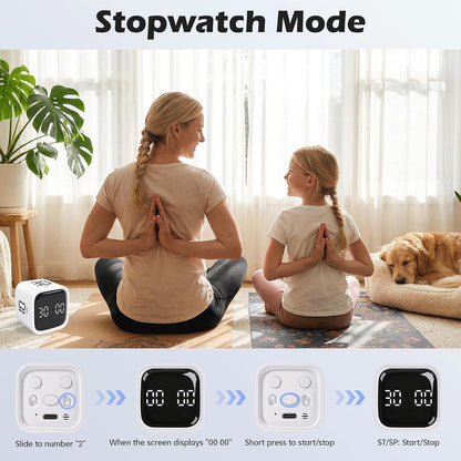 Pomodoro Timer Cube, Productivity Visual Timer Flip, 5/10/30/60 Min Preset Custom Countdown, ADHD Tool Rotating Countdown Stopwatch, Vibrate/High/Low Volume, for Study, Work, Game, Kitchen-White