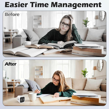 Pomodoro Timer Cube, Productivity Visual Timer Flip, 5/10/30/60 Min Preset Custom Countdown, ADHD Tool Rotating Countdown Stopwatch, Vibrate/High/Low Volume, for Study, Work, Game, Kitchen-White