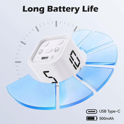 Pomodoro Timer Cube, Productivity Visual Timer Flip, 5/10/30/60 Min Preset Custom Countdown, ADHD Tool Rotating Countdown Stopwatch, Vibrate/High/Low Volume, for Study, Work, Game, Kitchen-White