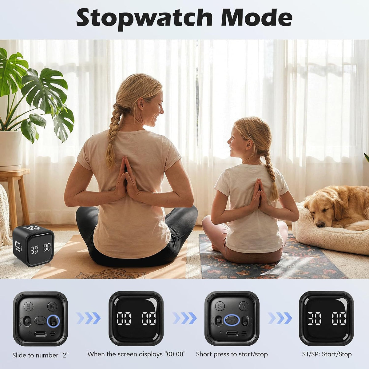 Pomodoro Timer Cube, Productivity Visual Timer Flip, 5/10/30/60 Min Preset Custom Countdown, ADHD Tool Rotating Countdown Stopwatch, Vibrate/High/Low Volume, for Study, Work, Game, Kitchen-White
