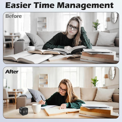 Pomodoro Timer Cube, Productivity Visual Timer Flip, 5/10/30/60 Min Preset Custom Countdown, ADHD Tool Rotating Countdown Stopwatch, Vibrate/High/Low Volume, for Study, Work, Game, Kitchen-White
