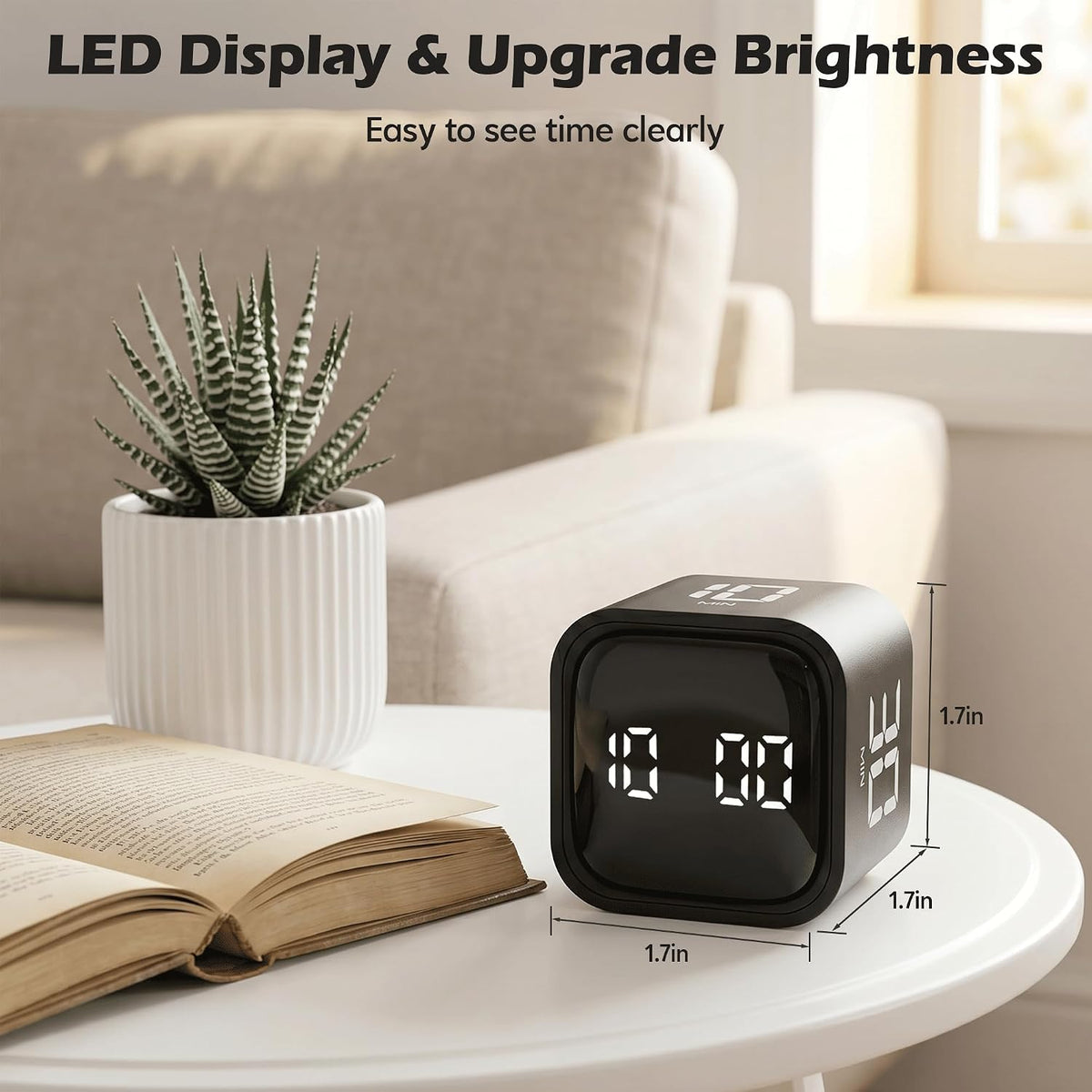 Pomodoro Timer Cube, Productivity Visual Timer Flip, 5/10/30/60 Min Preset Custom Countdown, ADHD Tool Rotating Countdown Stopwatch, Vibrate/High/Low Volume, for Study, Work, Game, Kitchen-White