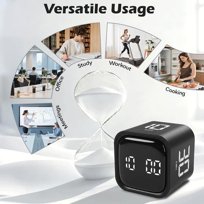 Pomodoro Timer Cube, Productivity Visual Timer Flip, 5/10/30/60 Min Preset Custom Countdown, ADHD Tool Rotating Countdown Stopwatch, Vibrate/High/Low Volume, for Study, Work, Game, Kitchen-White
