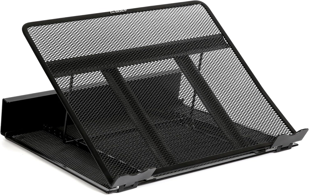 Metal Mesh Ventilated Adjustable Laptop Stands Computer Notebook Holder Stand Riser Compatible with Apple MacBook Air Pro Dell XPS HP Samsung Lenovo More Laptops up to 19"- Black