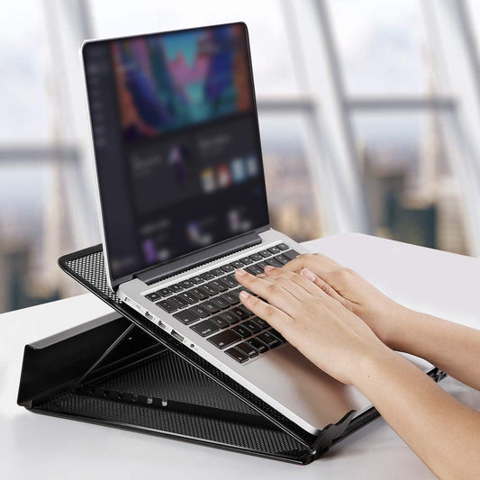 Metal Mesh Ventilated Adjustable Laptop Stands Computer Notebook Holder Stand Riser Compatible with Apple MacBook Air Pro Dell XPS HP Samsung Lenovo More Laptops up to 19"- Black