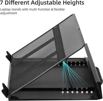 Metal Mesh Ventilated Adjustable Laptop Stands Computer Notebook Holder Stand Riser Compatible with Apple MacBook Air Pro Dell XPS HP Samsung Lenovo More Laptops up to 19"- Black